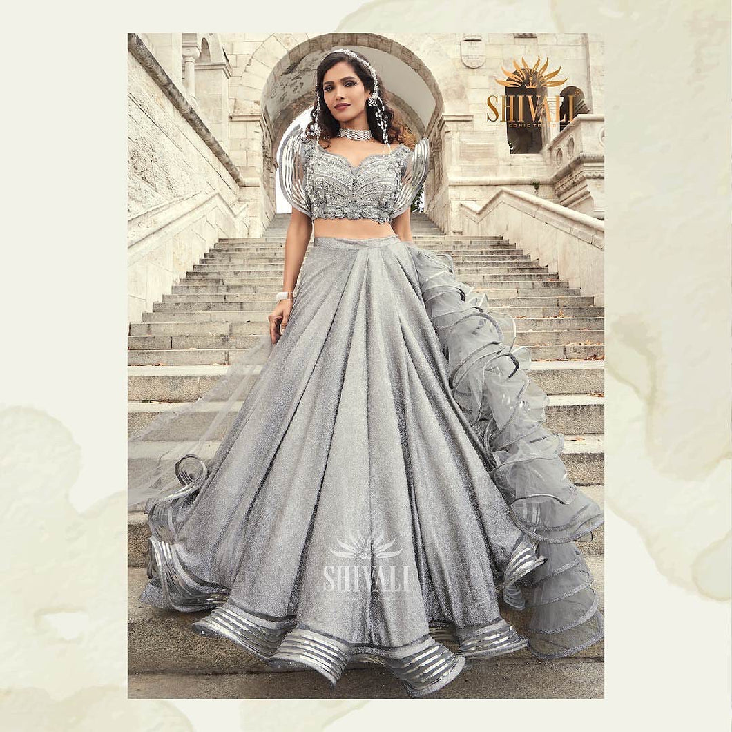 Silver shine Lehenga with ruffle dupatta