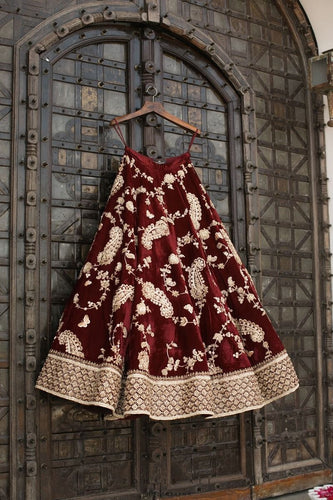 Maroon velvet Lehenga