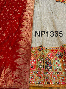 Niks collection - beige silk anarkali with banarasi dupatta