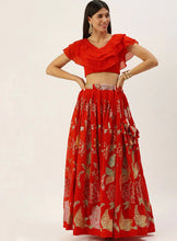 Floral sequinned Lehenga in red