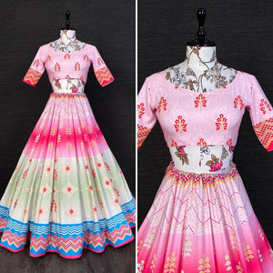 Printed silk Lehengas