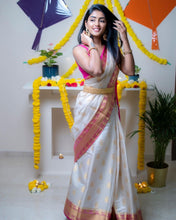 Banarasi saree: white and rani pink