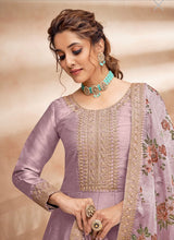Art silk gown with floral dupatta- mauve