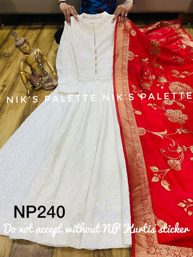 Niks collection - Off white chikankari & banarasi dupatta