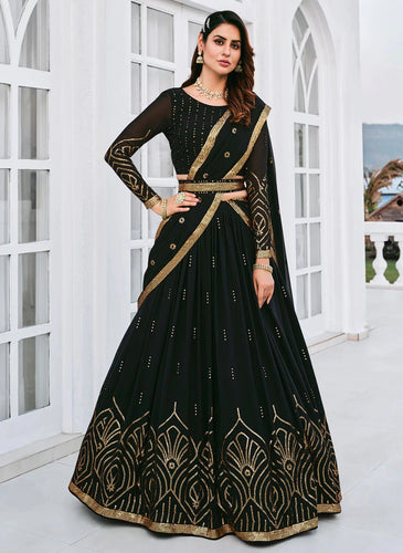 Misha collection vol 3 - exquisite black and gold long sleeves designer Lehenga