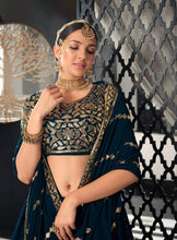 Teal blue sequins Lehenga