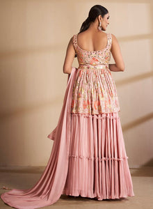 Georgette stitched thread and sequinned lehenga - peach