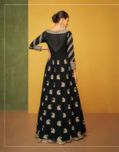 Black chinnon embroidered gown