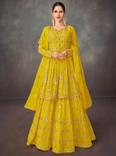 Sunaish - Yellow long top Lehenga