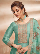 Art silk gown with floral dupatta- sea green