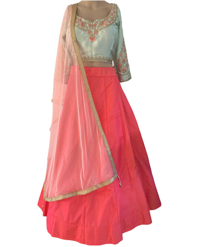 Mint green and peachy pink Lehenga (plus size)