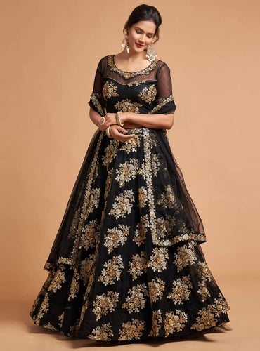 Black floral embellished Lehenga