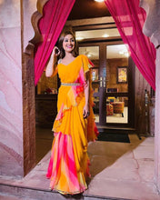 Partywear yellow ruffle saree