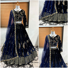 Velvet Lehenga in blue