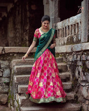 Kanjiveram silk Lehenga in two tone pink