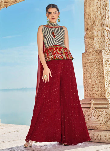 Indo western - Maroon trendy palazzo style