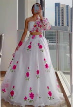 Indo western white and pink floral Lehenga