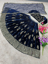 Velvet Lehenga in blue