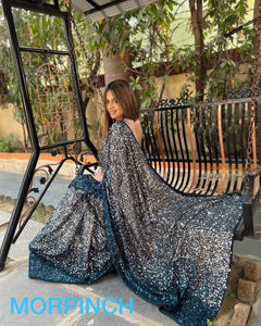 Celebrity style silver sequinned sarees - lots of colours