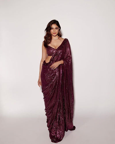 Bollywood plum sequins saree
