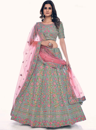 Green floral gota silk Lehenga