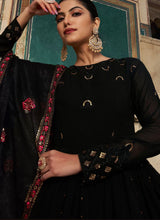 Saya - Trendy black georgette sequins and thread work gown