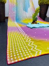 Multi coloured leheriya print saree