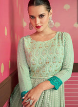 Janisha - Green Georgette embroidered palazzos