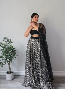 Partywear black georgette sequins Lehenga - readymade