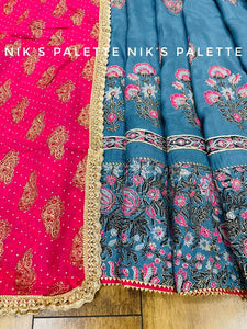 Niks collection: stunning blue and rani pink anarkali