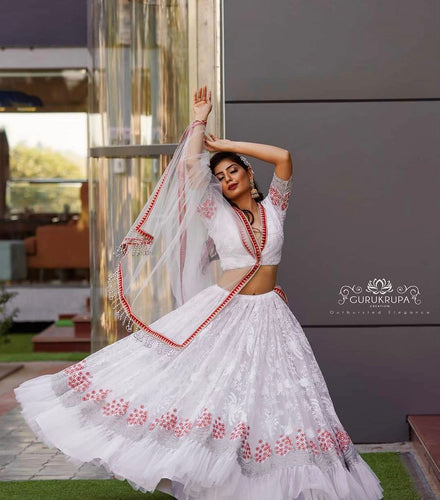 White thread Lehenga