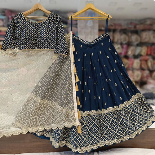 Navy blue sequin embellished Lehenga