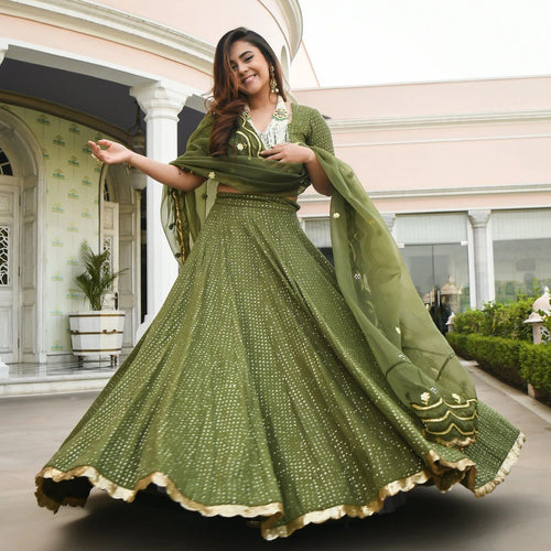 Olive green sequins Lehenga