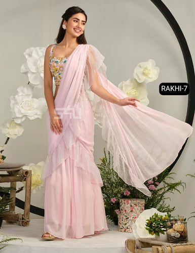 Indo western Baby pink sharara saree