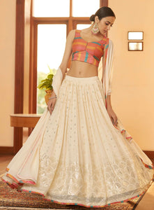 Beige and multi colour Lehenga