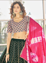 Green and pink peacock Lehenga