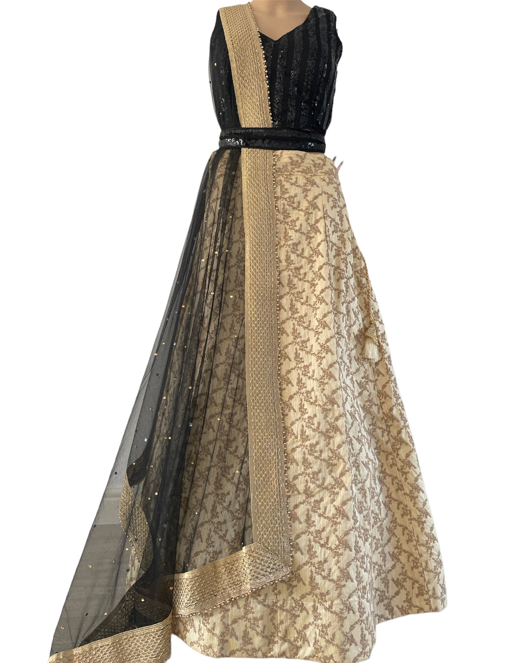 Partywear black and gold Lehenga