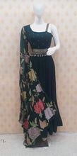 Indo western bottle green gown