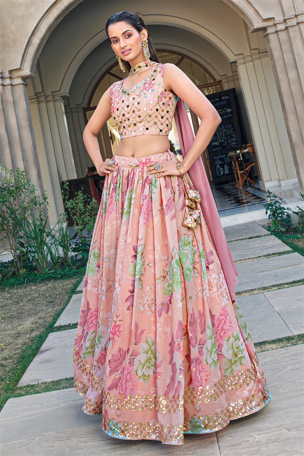Blush pink floral Lehenga