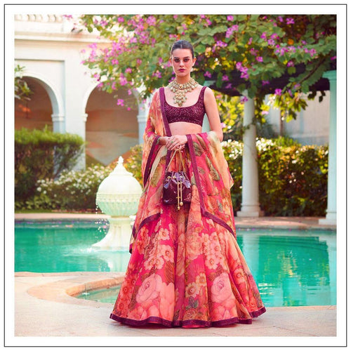 Sabyasachi inspired red printed Lehenga
