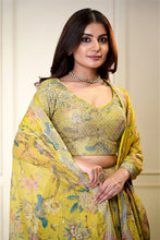 Lime Green Floral Printed Lehenga