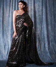 Bollywood inspired partywear black sequins saree