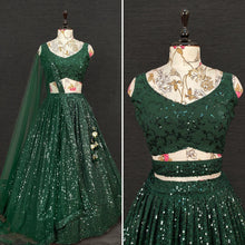 Bottle green sequins Lehenga with belt