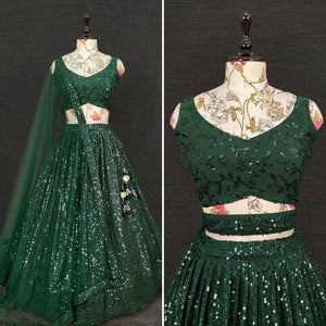 Bottle green sequins Lehenga with belt