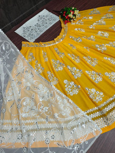 Yellow chine sequins Lehenga