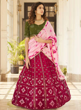 Deep pink and olive green Lehenga