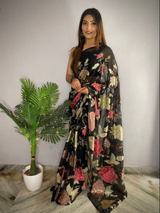 Floral sarees with sequins