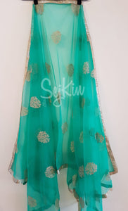 Green with gold embellished net dupatta