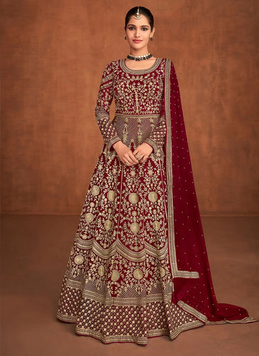 Georgette embroidered anarkali - red