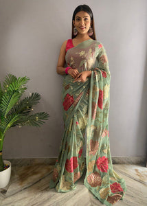 Floral sarees with sequins